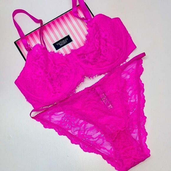 Victoria's Secret Pink Lace Balconette Bra 36DD//Xlarge